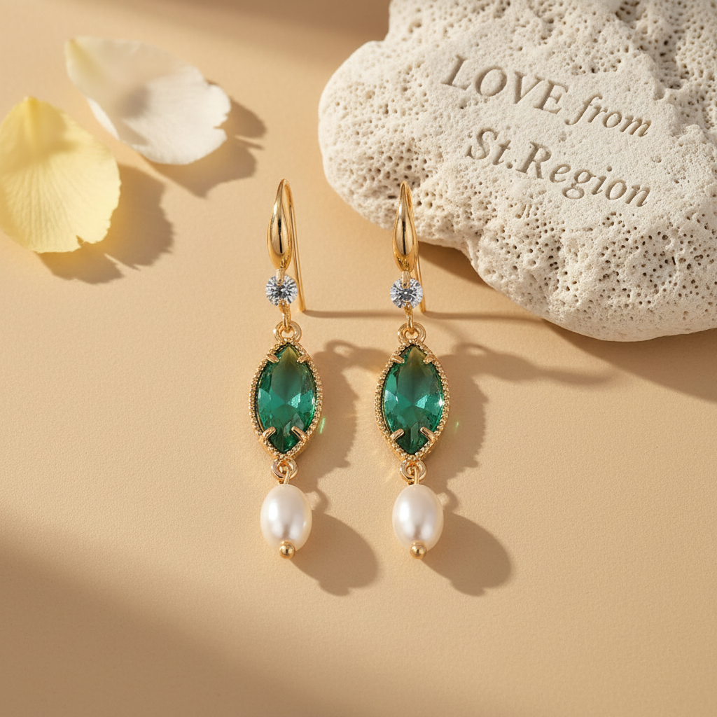 Emerald Marquise Crystal & Pearl Goldtone Hook Earrings - Street Region