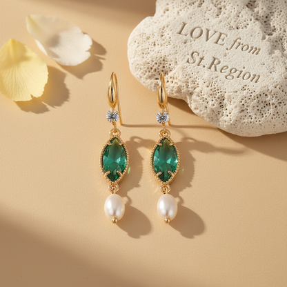 Emerald Marquise Crystal & Pearl Goldtone Hook Earrings - Street Region