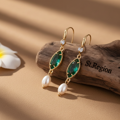 Emerald Marquise Crystal & Pearl Goldtone Hook Earrings - Street Region