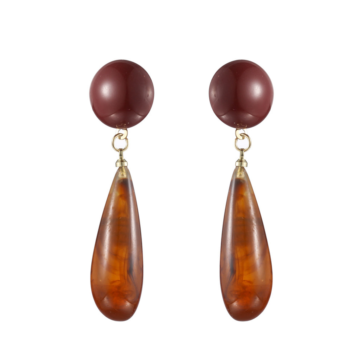 Brown Resin and 18K Gold-Plated Drop Earrings, gold drop earrings for women, everyday style, lifestyle look