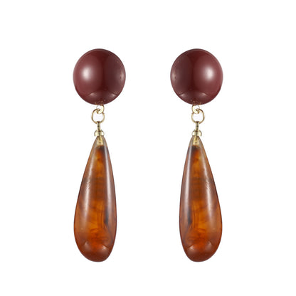 Brown Resin and 18K Gold-Plated Drop Earrings, gold drop earrings for women, everyday style, lifestyle look