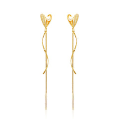 Pearl & Cubic Zirconia 18K Gold-Plated Heart Tassel Drop Earrings