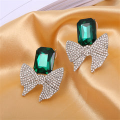 Green Crystal & Cubic Zirconia Silver-Plated Bow Drop Earrings