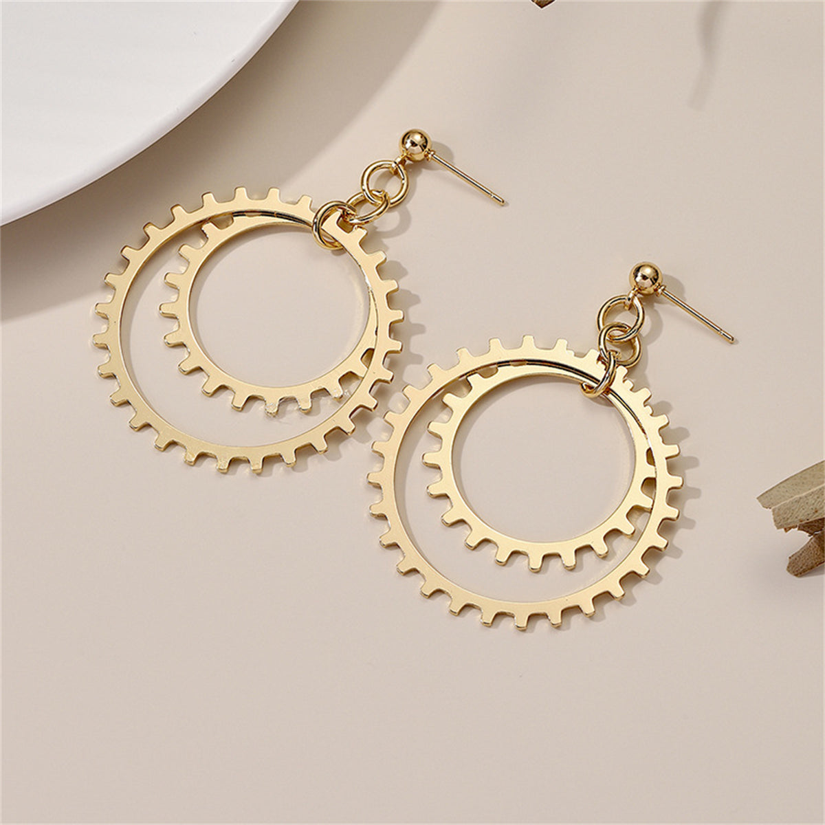 18K Gold-Plated Gear Drop Earring