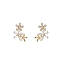 Clear Cubic Zirconia & Pearl Tri-Flower Stud Earrings