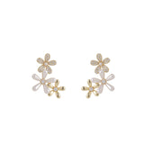Clear Cubic Zirconia & Pearl Tri-Flower Stud Earrings