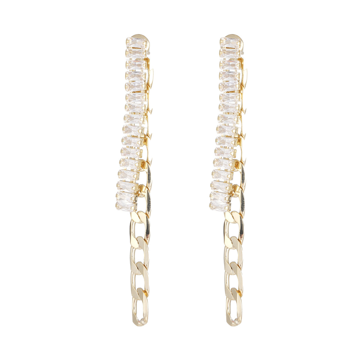 Crystal and 18K Gold-Plated Wheat Chain Ear Jackets, gold drop earrings for women, vintage-inspired design, front view