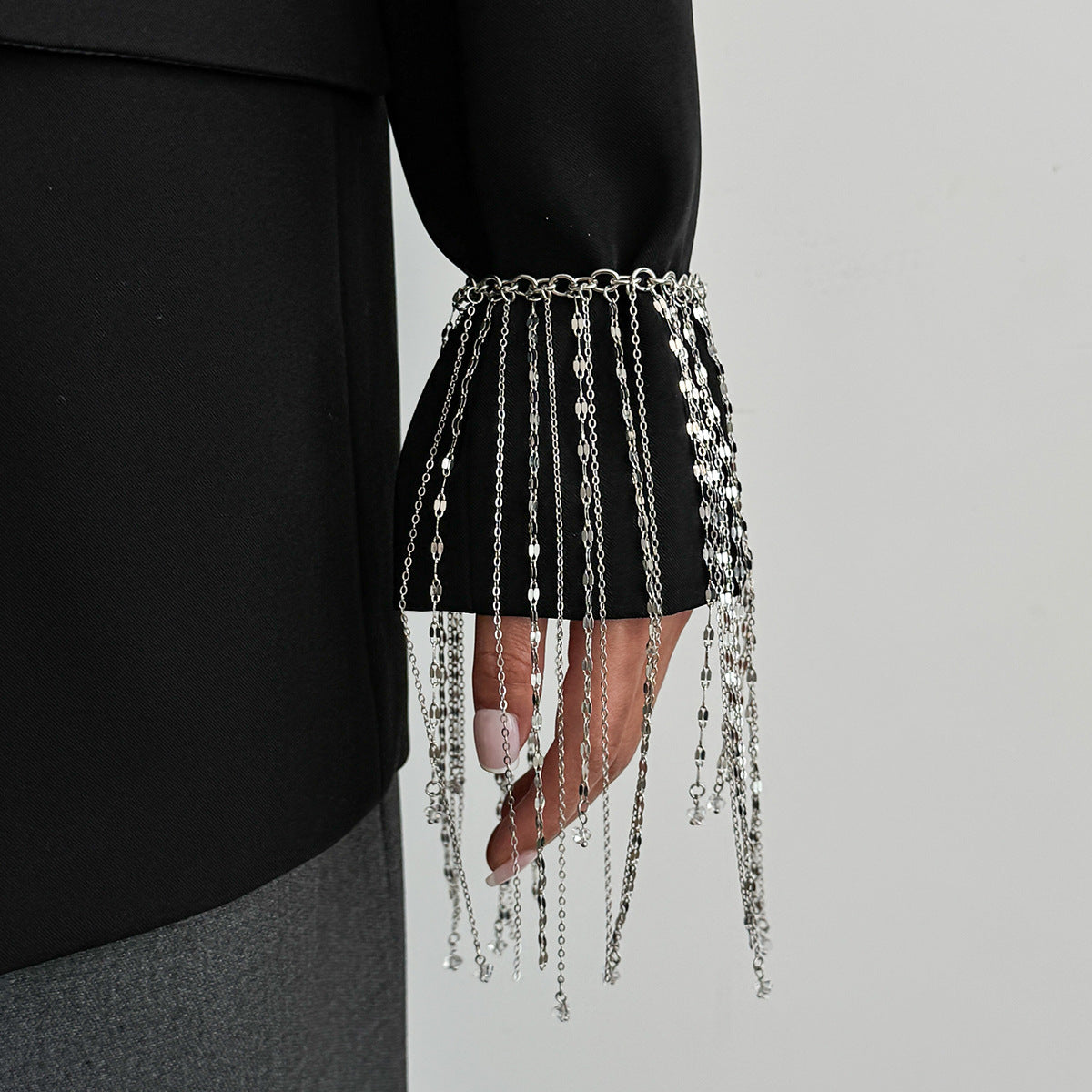 Acrylic and Silvertone Tassel Bracelet, dainty minimalist design, lifestyle look