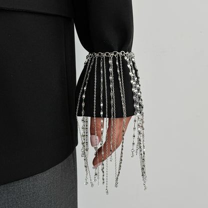 Acrylic and Silvertone Tassel Bracelet, dainty minimalist design, lifestyle look