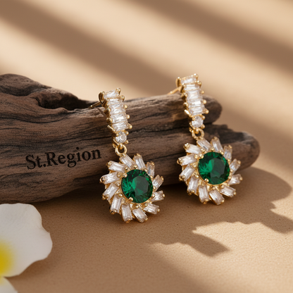 Green Crystal & Cubic Zirconia Goldtone Flower Dangle Earrings - Street Region