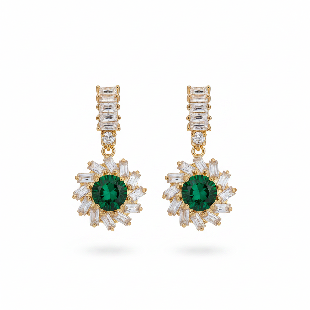 Green Crystal & Cubic Zirconia Goldtone Flower Dangle Earrings - Street Region