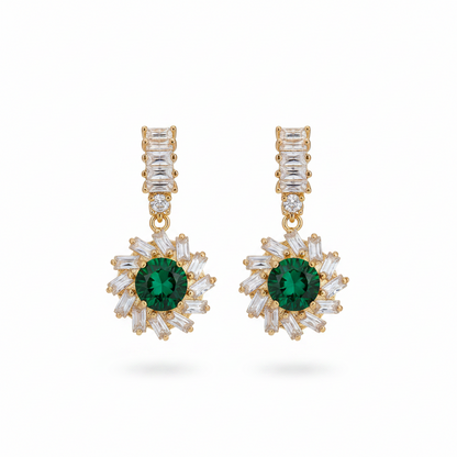 Green Crystal & Cubic Zirconia Goldtone Flower Dangle Earrings - Street Region