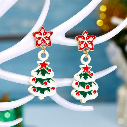 Enamel and 18K Gold-Plated Christmas Tree Dangle Earring, gold drop earrings for women, dainty minimalist design, front view