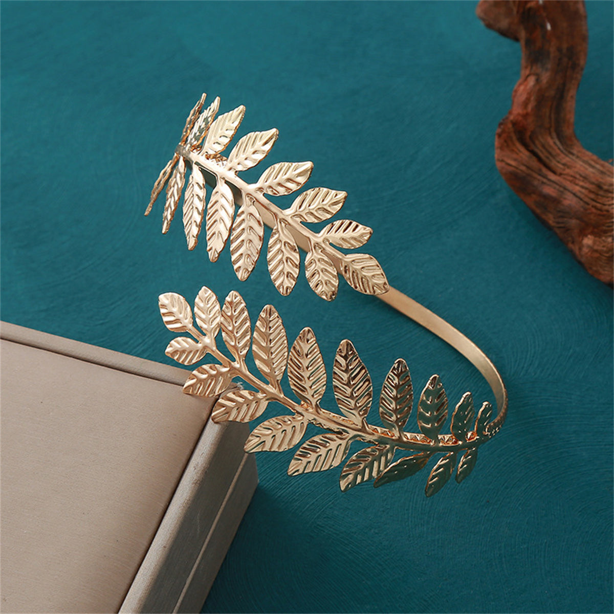 18K Gold-Plated Branch Arm Cuff, dainty minimalist design, detail close-up