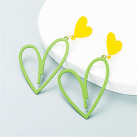 Yellow & Green Enamel Heart Dangle Earring
