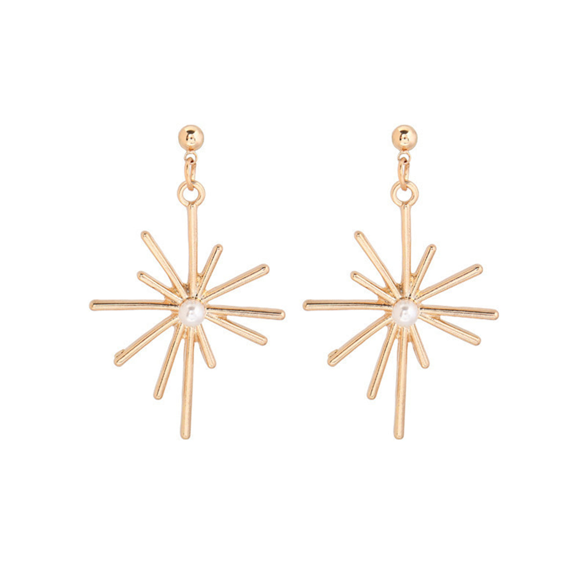 Pearl and 18K Gold-Plated Sunflower Huggie Earrings, gold huggie earrings, dainty minimalist design, front view