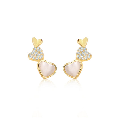 Cubic Zirconia and Quartz 18K Gold-Plated Hearts Drop Earrings, gold stud earrings for women, lifestyle look