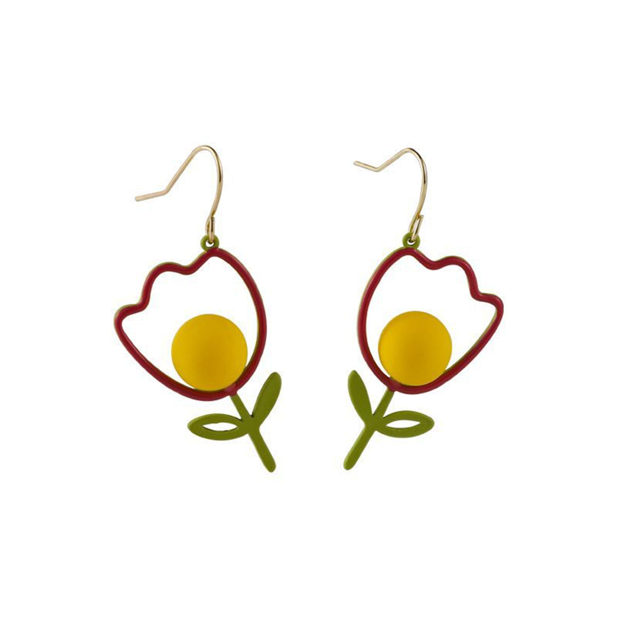 Yellow Enamel & 18K Gold-Plated Open Tulip Drop Earrings