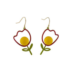 Yellow Enamel & 18K Gold-Plated Open Tulip Drop Earrings
