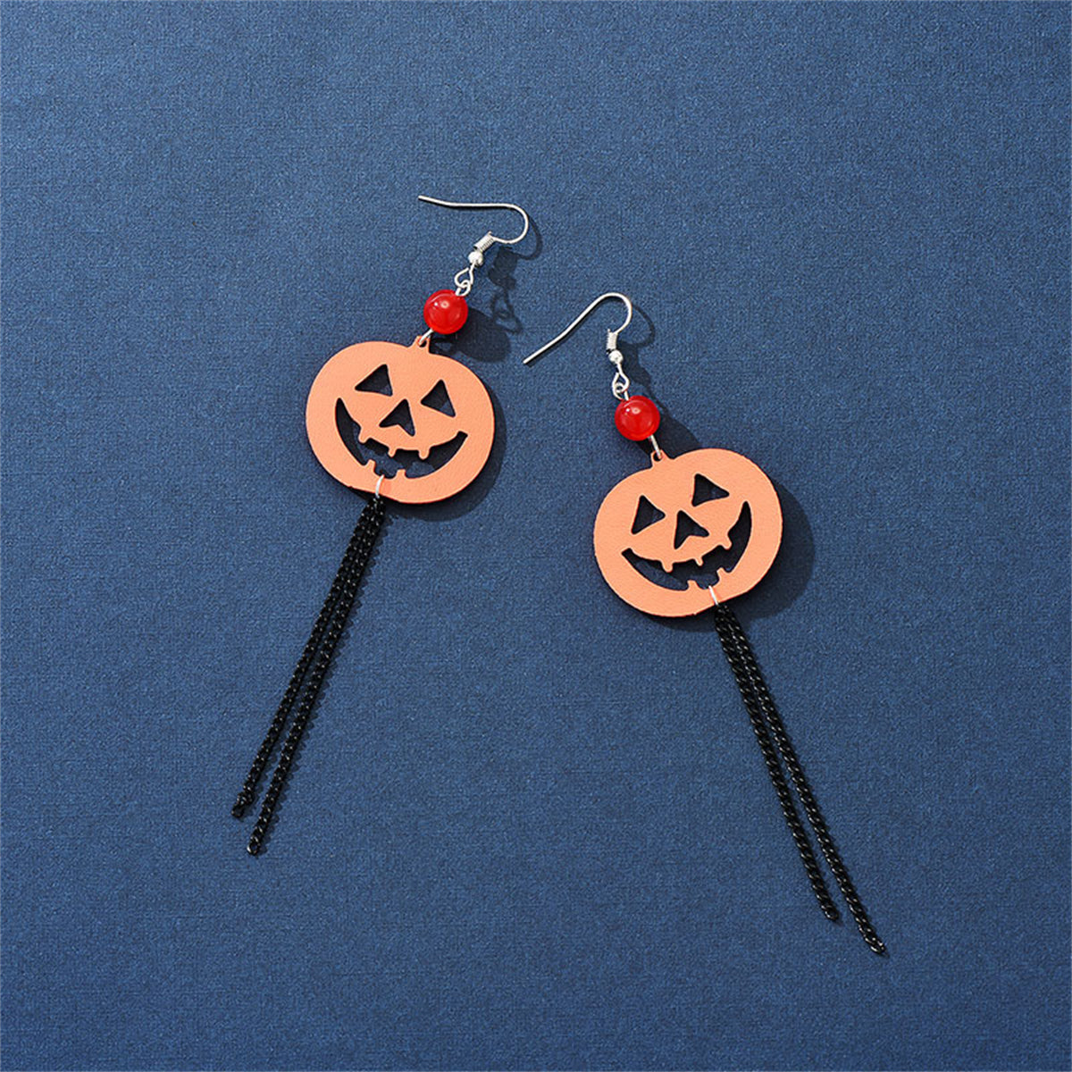 Orange & Black Pumpkin Tassel Drop Earrings