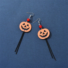 Orange & Black Pumpkin Tassel Drop Earrings