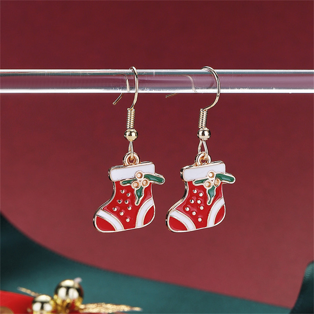 Red & 18K Gold-Plated Holly Stocking Drop Earrings