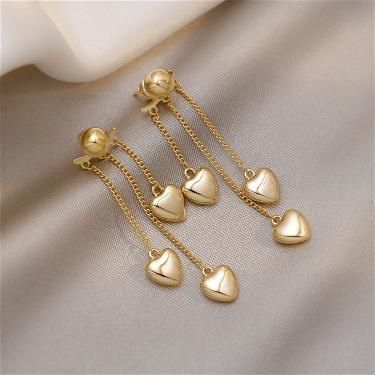 18K Gold-Plated Heart Tassel Drop Earrings, gold drop earrings for women, vintage-inspired design, lifestyle look