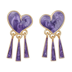 Purple Enamel & 18K Gold-Plated Heart Tassel Drop Earrings