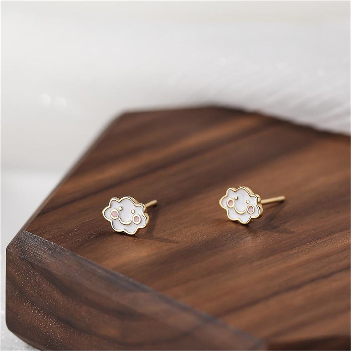 White Enamel & 18K Gold-Plated Cloud Stud Earrings