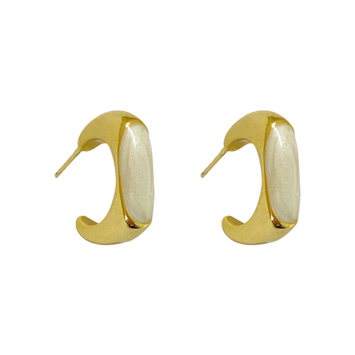 Enamel and 18K Gold-Plated C-Shaped Huggie Earrings, gold huggie earrings, everyday style, front view