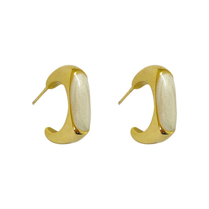 Enamel and 18K Gold-Plated C-Shaped Huggie Earrings, gold huggie earrings, everyday style, front view