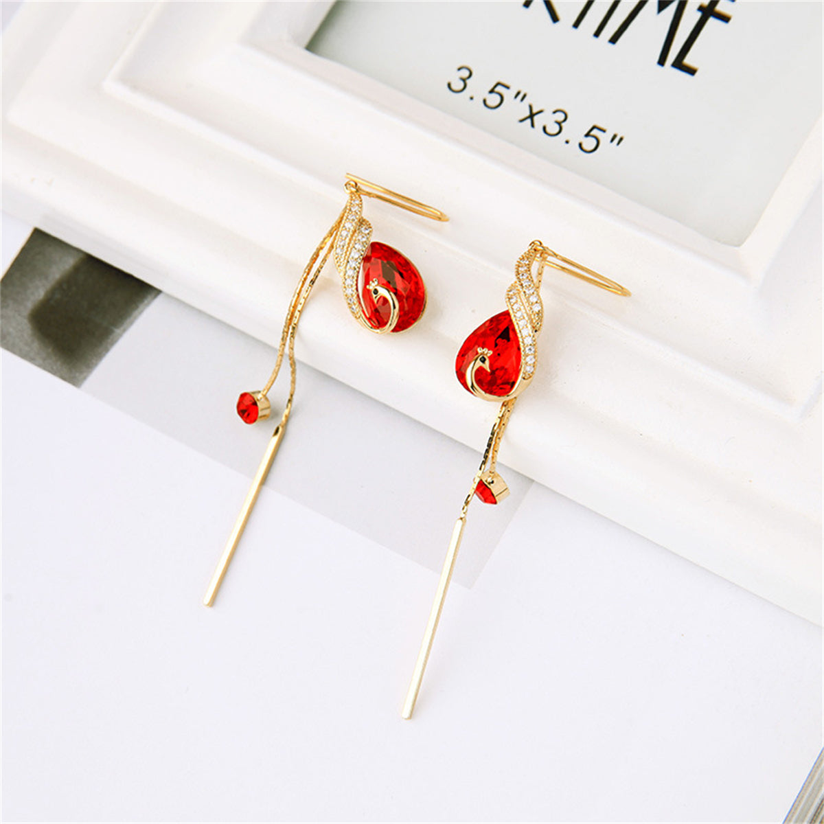 Cubic Zirconia & Red Crystal 18K Gold-Plated Peacock Drop Earrings