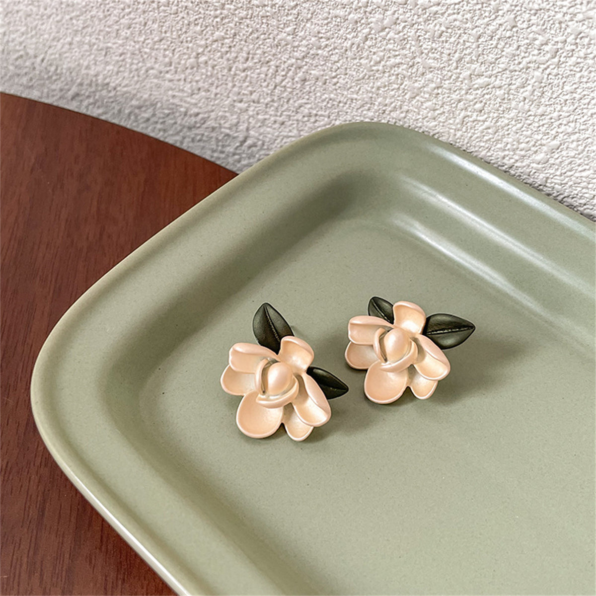 Pink Enamel and Silver-Plated Flower Stud Earrings, silver stud earrings for women, botanical inspired, styled look