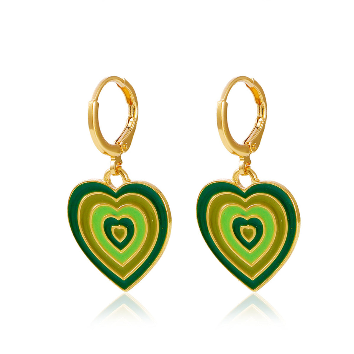 Green Enamel & 18K Gold-Plated Heart Huggie Drop Earrings