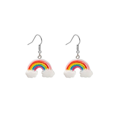 Pink and White Glitter Rainbow Cloud Drop Earrings, drop earrings for women, everyday style, styled look