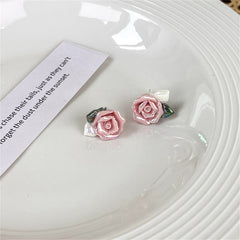 Pink Resin & Enamel 18K Gold-Plated Rose Stud Earrings