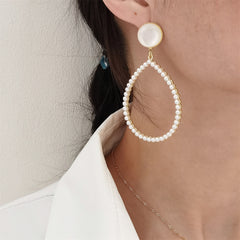Quartz & Pearl 18K Gold-Plated Open Teardrop Earrings