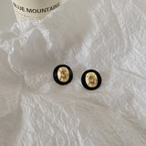 Black Enamel & 18k Gold-Plated Hammered Round Stud Earrings