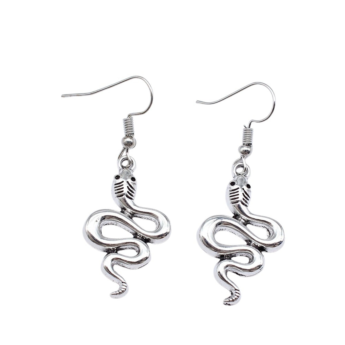 Silver-Plated Rattlesnake Drop Earrings, silver drop earrings for women, vintage-inspired design, styled look