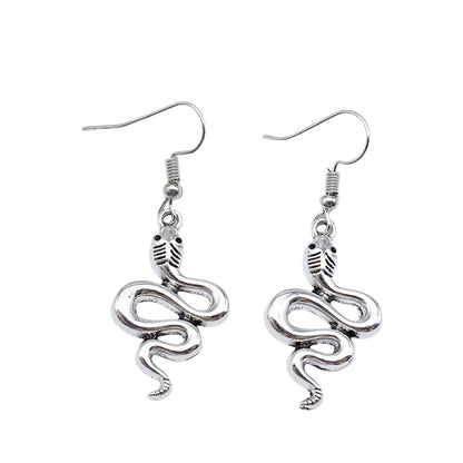 Silver-Plated Rattlesnake Drop Earrings, silver drop earrings for women, vintage-inspired design, styled look