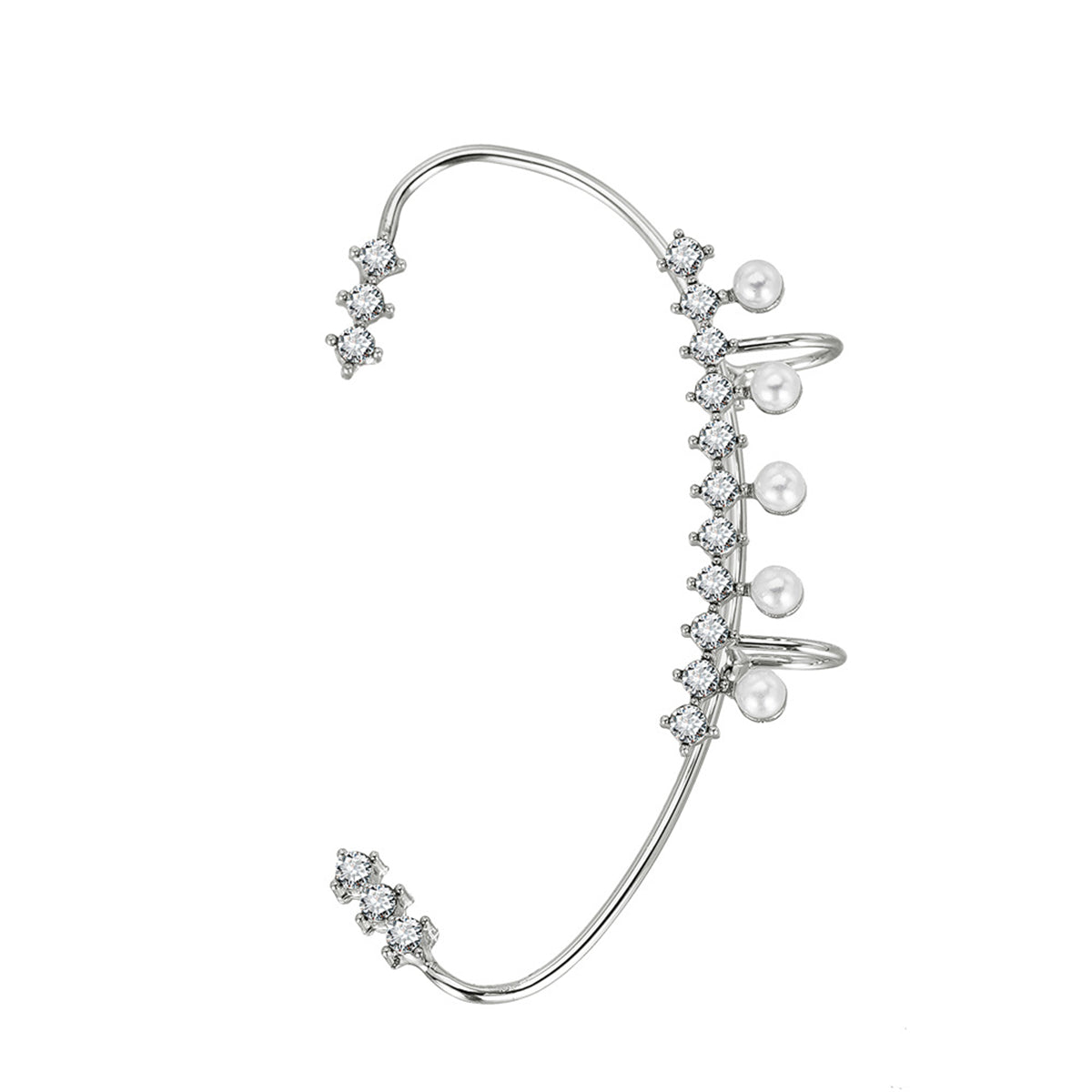 Cubic Zirconia and Pearl Curved Ear Cuff, stud earrings for women, everyday style, front view