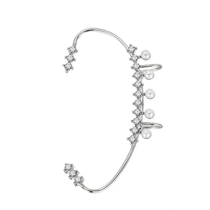 Cubic Zirconia and Pearl Curved Ear Cuff, stud earrings for women, everyday style, front view