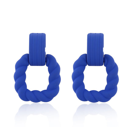 Blue Resin and Silver-Plated Twine Square Drop Earrings, silver drop earrings for women, botanical inspired, side view
