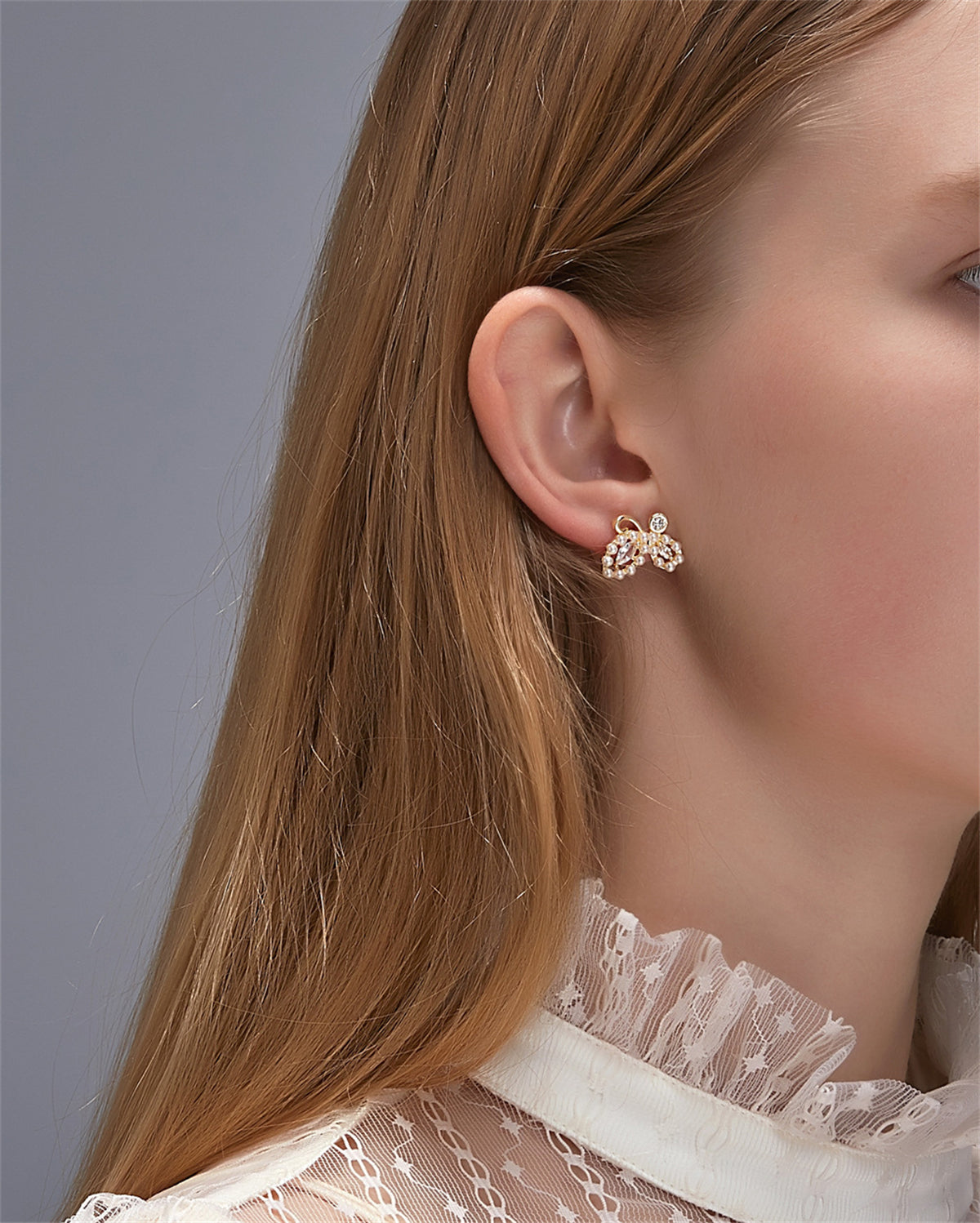 Pearl and Cubic Zirconia Embellished Butterfly Stud Earrings, stud earrings for women, lifestyle look