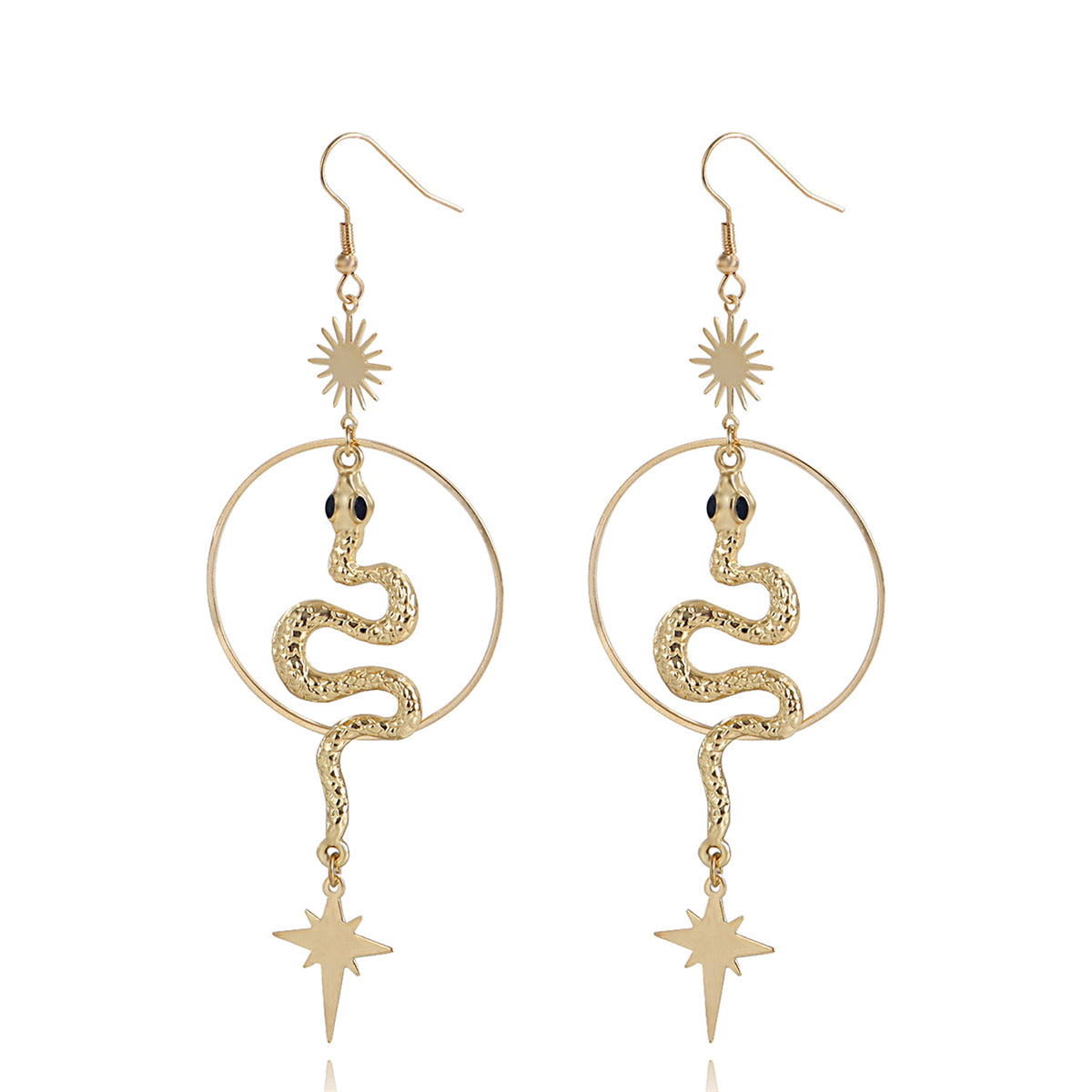 18K Gold-Plated Snake Star Drop Earrings, gold drop earrings for women, botanical inspired, lifestyle look