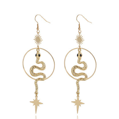 18K Gold-Plated Snake Star Drop Earrings, gold drop earrings for women, botanical inspired, lifestyle look