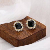 Black Crystal & 18k Gold-Plated Square Halo Stud Earrings