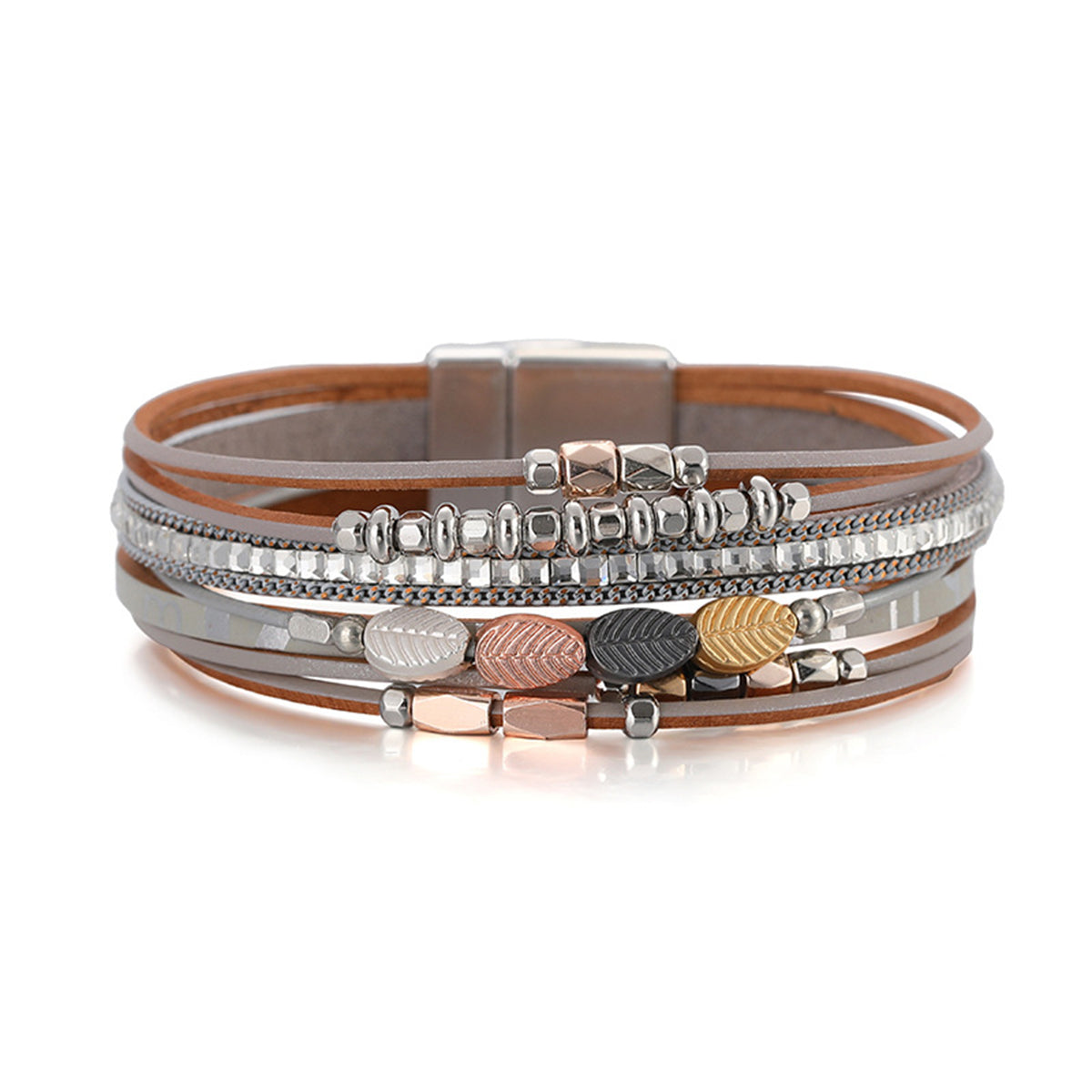 Gray Polystyrene and Silver-Plated Cubic Zirconia-Accent Leaves Layered Bracelet, silver bracelet for women, styled look
