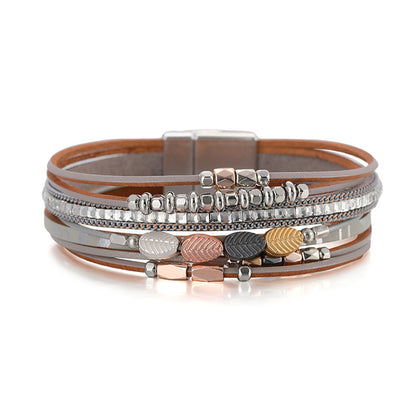 Gray Polystyrene and Silver-Plated Cubic Zirconia-Accent Leaves Layered Bracelet, silver bracelet for women, styled look