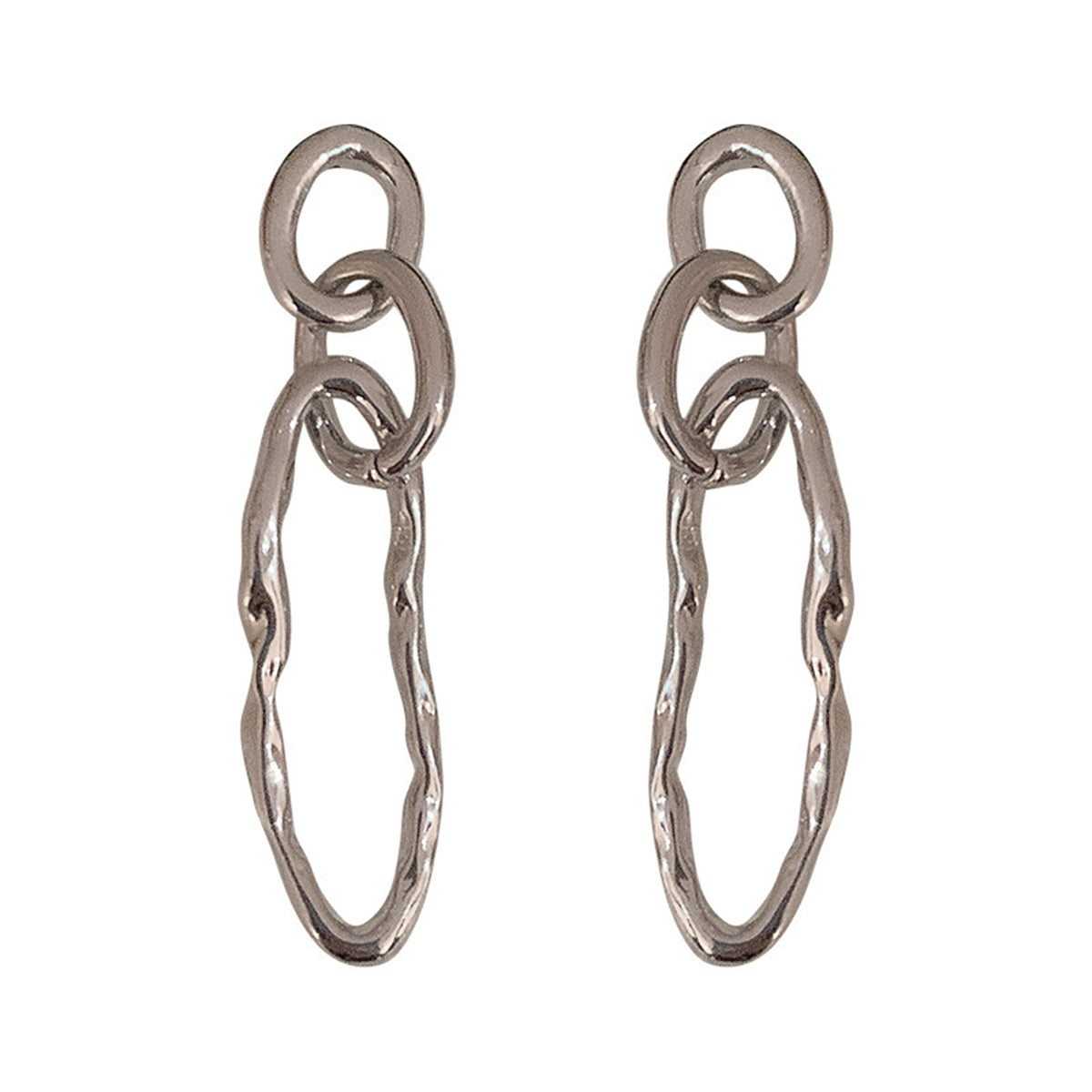 Silver-Plated Chain Drop Earrings, silver drop earrings for women, vintage-inspired design, front view